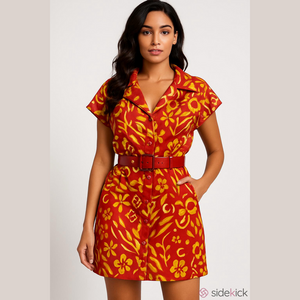 Teri Jon Red and Yellow Rickie Freeman Sheath Style Silk Dress Size 4